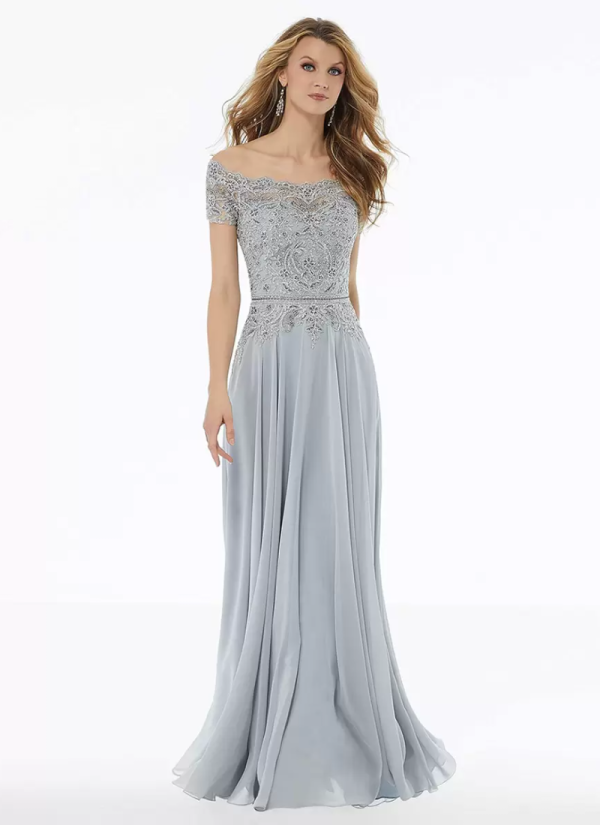 Gorgeous Bateau Neck Short Sleeves A-Line Lace Floor-Length Wedding Guest Dresses - Image 3
