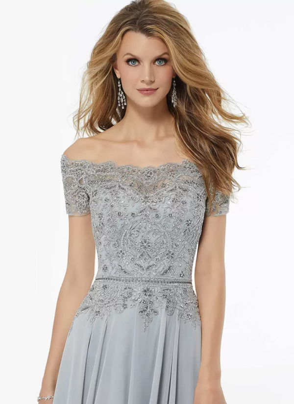 Gorgeous Bateau Neck Short Sleeves A-Line Lace Floor-Length Wedding Guest Dresses - Image 4
