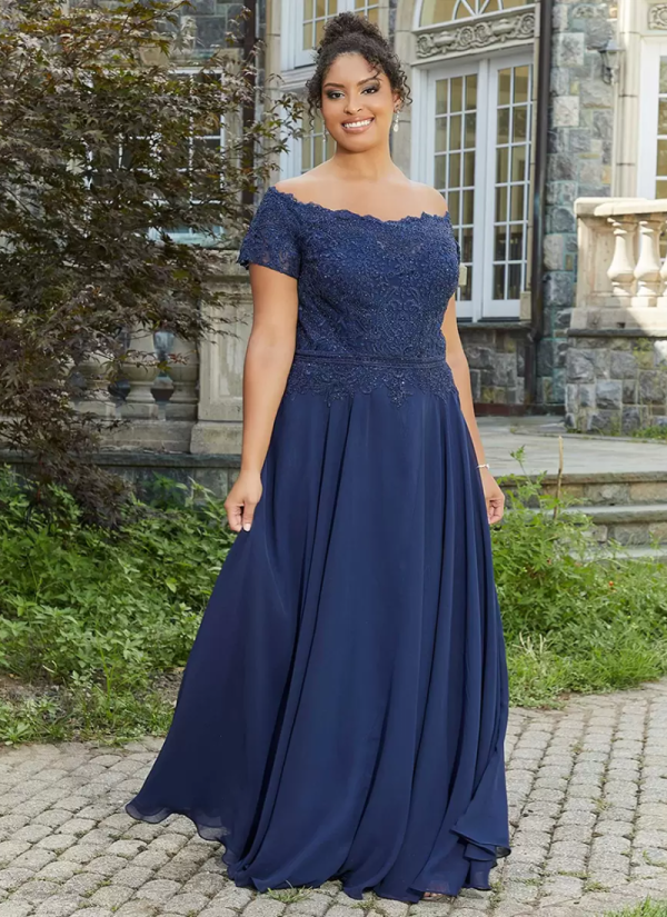 Gorgeous Bateau Neck Short Sleeves A-Line Lace Floor-Length Wedding Guest Dresses