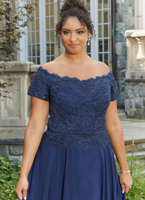 Gorgeous Bateau Neck Short Sleeves A-Line Lace Floor-Length Wedding Guest Dresses - Image 2