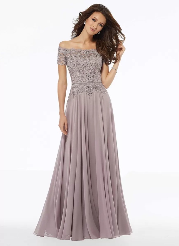Gorgeous Bateau Neck Short Sleeves A-Line Lace Floor-Length Wedding Guest Dresses - Image 5