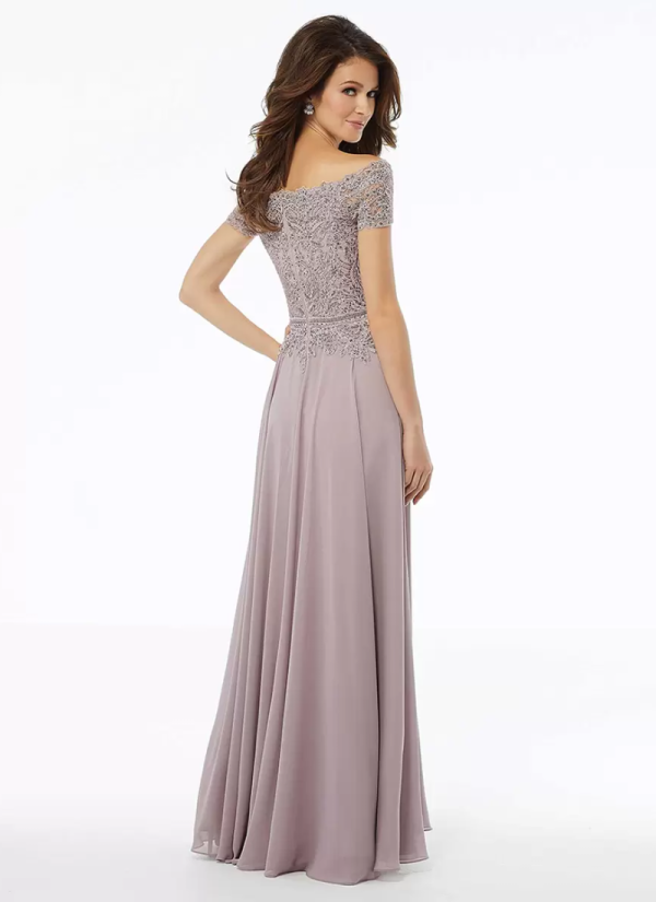 Gorgeous Bateau Neck Short Sleeves A-Line Lace Floor-Length Wedding Guest Dresses - Image 6