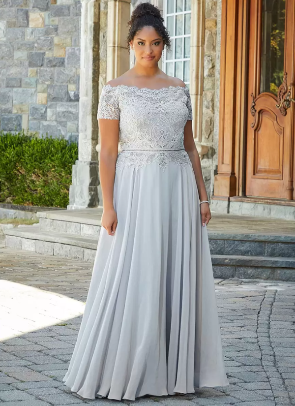 Gorgeous Bateau Neck Short Sleeves A-Line Lace Floor-Length Wedding Guest Dresses - Image 7