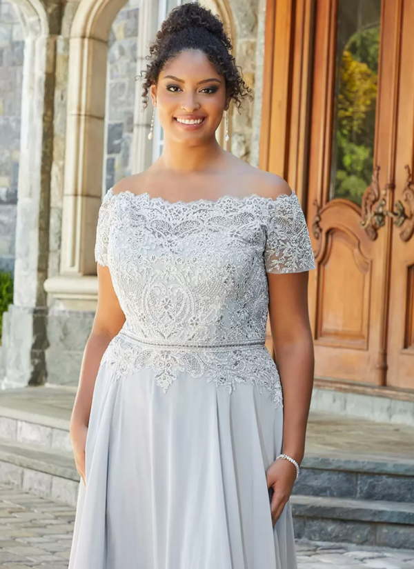 Gorgeous Bateau Neck Short Sleeves A-Line Lace Floor-Length Wedding Guest Dresses - Image 8