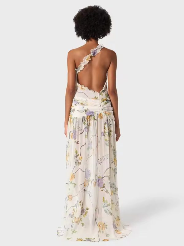 Gorgeous Fashion Floral One-Shoulder High Slit Sleeveless Dress - Image 6
