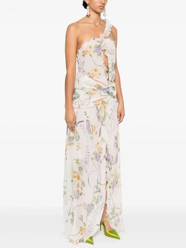 Gorgeous Fashion Floral One-Shoulder High Slit Sleeveless Dress - Image 4