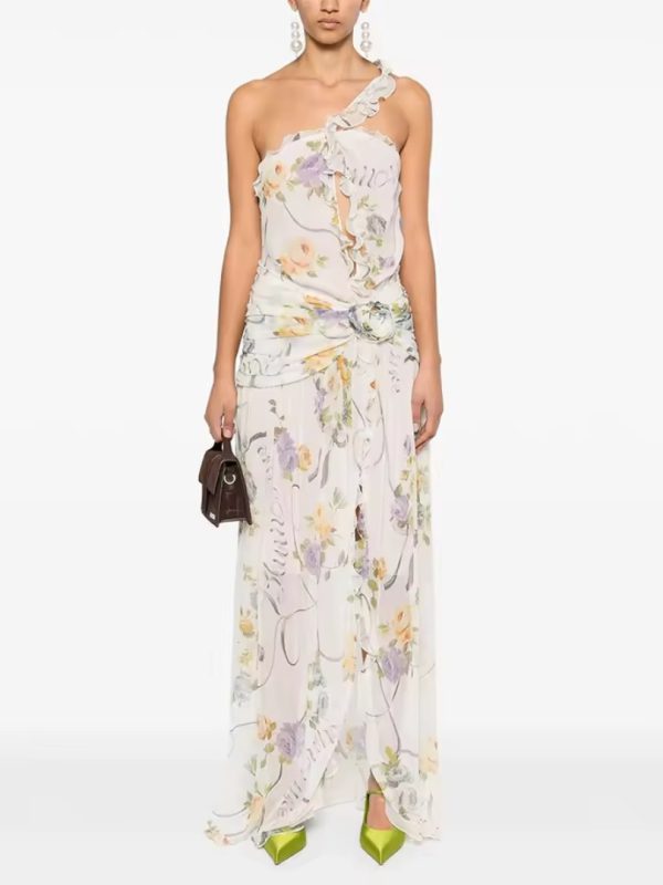 Gorgeous Fashion Floral One-Shoulder High Slit Sleeveless Dress - Image 3