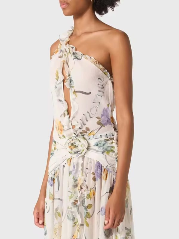 Gorgeous Fashion Floral One-Shoulder High Slit Sleeveless Dress - Image 2