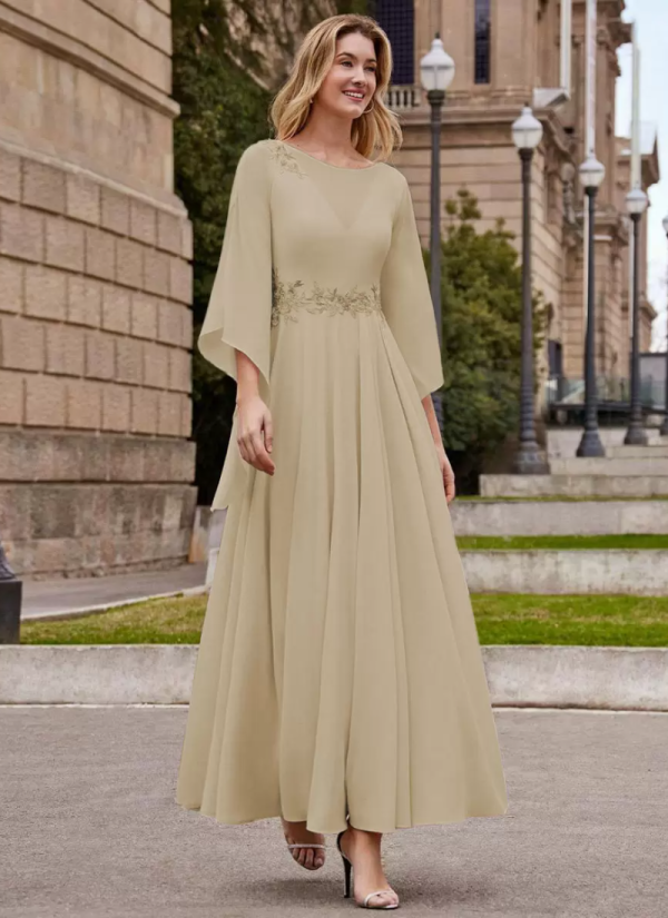 Gorgeous Jewel Neck Half Sleeves A-Line Ankle-Length Wedding Guest Dresses - Image 13