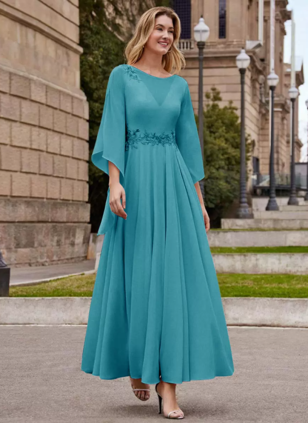 Gorgeous Jewel Neck Half Sleeves A-Line Ankle-Length Wedding Guest Dresses - Image 4