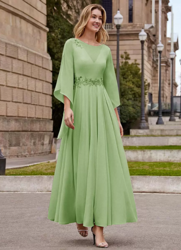 Gorgeous Jewel Neck Half Sleeves A-Line Ankle-Length Wedding Guest Dresses - Image 3