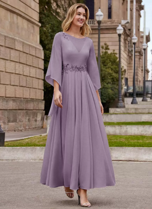 Gorgeous Jewel Neck Half Sleeves A-Line Ankle-Length Wedding Guest Dresses - Image 12