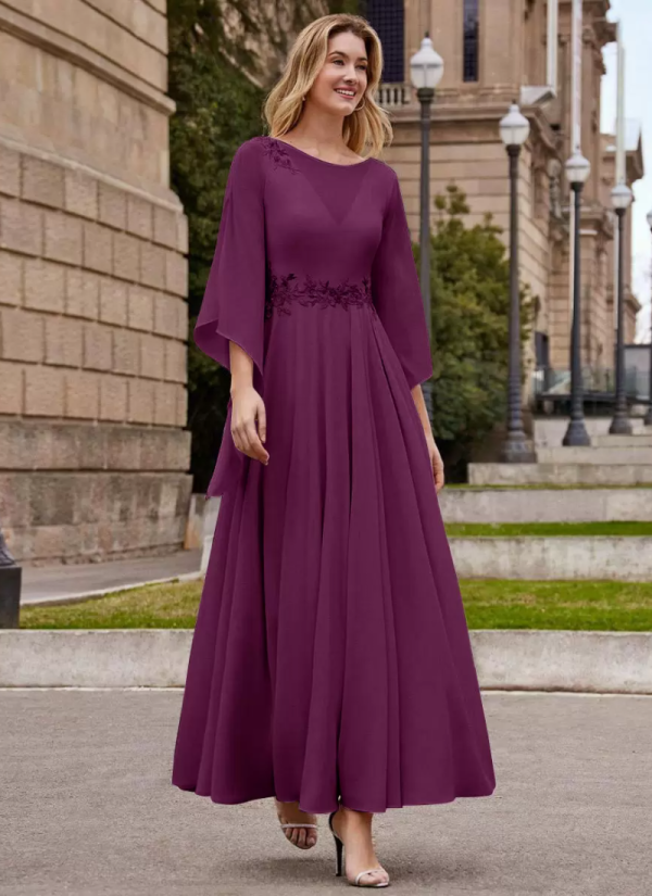 Gorgeous Jewel Neck Half Sleeves A-Line Ankle-Length Wedding Guest Dresses - Image 11