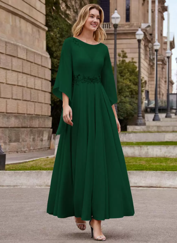 Gorgeous Jewel Neck Half Sleeves A-Line Ankle-Length Wedding Guest Dresses - Image 9