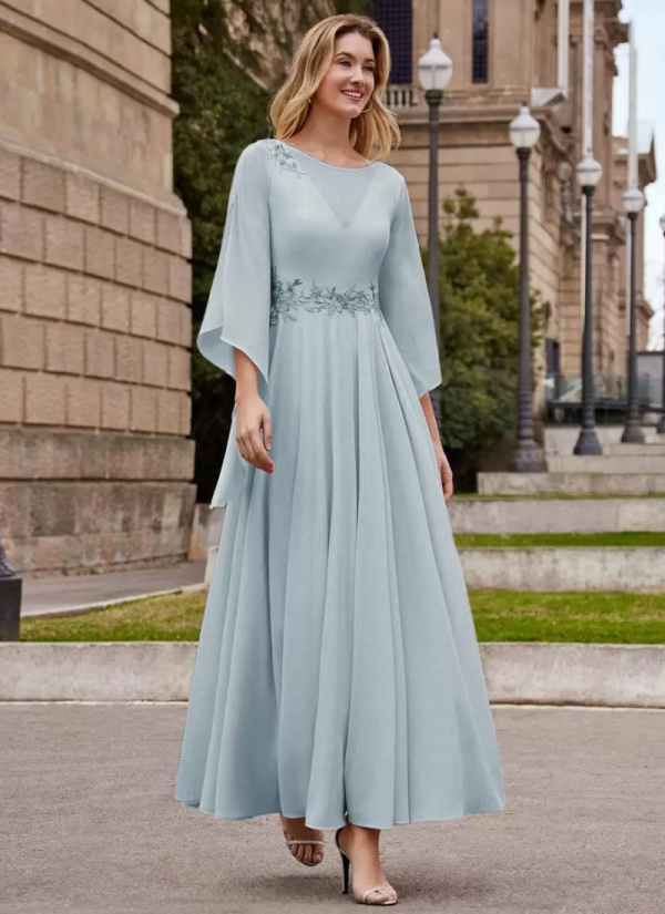 Gorgeous Jewel Neck Half Sleeves A-Line Ankle-Length Wedding Guest Dresses - Image 8
