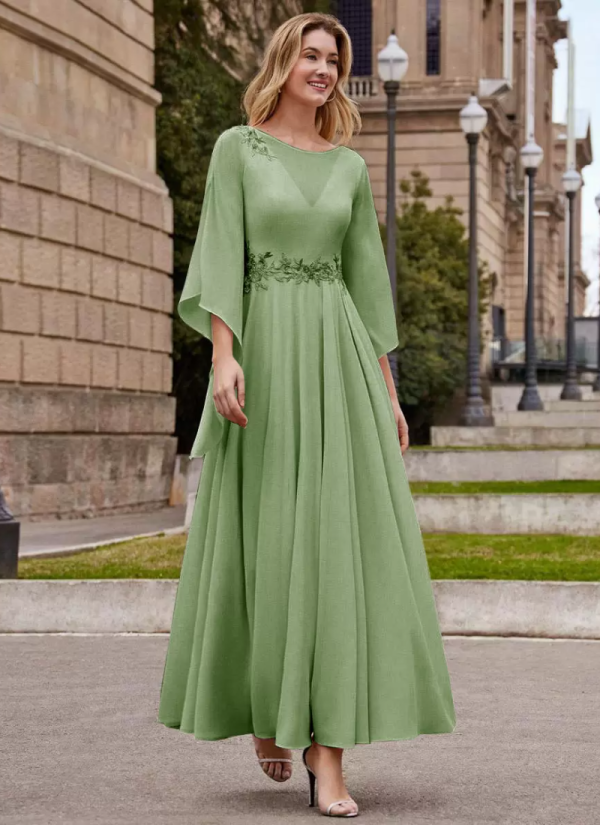 Gorgeous Jewel Neck Half Sleeves A-Line Ankle-Length Wedding Guest Dresses