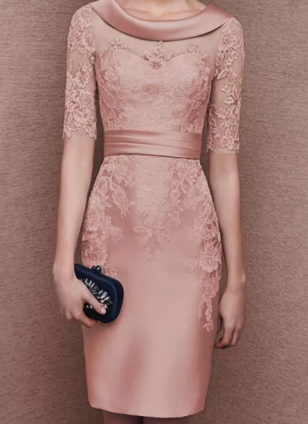 Gorgeous Jewel Neck Half Sleeves Lace Tea-Length Customization Sheath Guest Dresses - Image 4