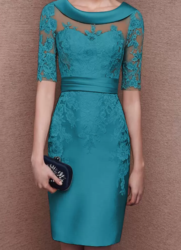 Gorgeous Jewel Neck Half Sleeves Lace Tea-Length Customization Sheath Guest Dresses - Image 3