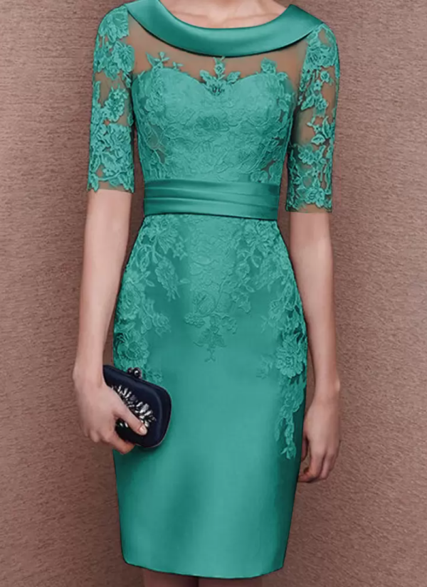 Gorgeous Jewel Neck Half Sleeves Lace Tea-Length Customization Sheath Guest Dresses - Image 2