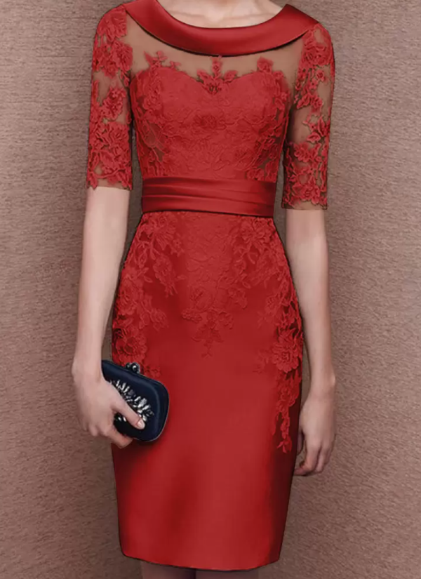 Gorgeous Jewel Neck Half Sleeves Lace Tea-Length Customization Sheath Guest Dresses - Image 11