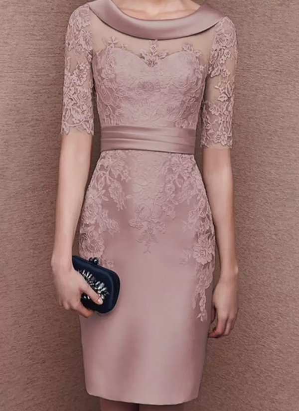 Gorgeous Jewel Neck Half Sleeves Lace Tea-Length Customization Sheath Guest Dresses - Image 10