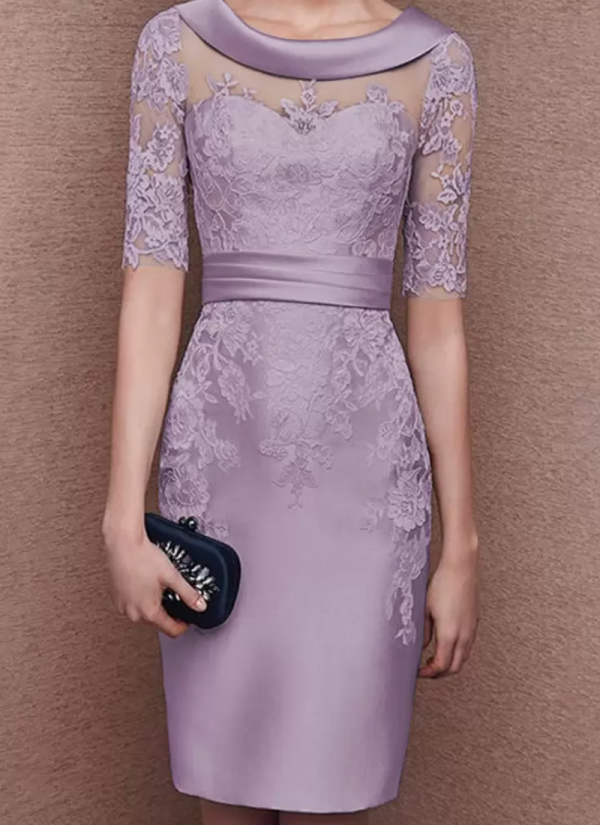 Gorgeous Jewel Neck Half Sleeves Lace Tea-Length Customization Sheath Guest Dresses - Image 9