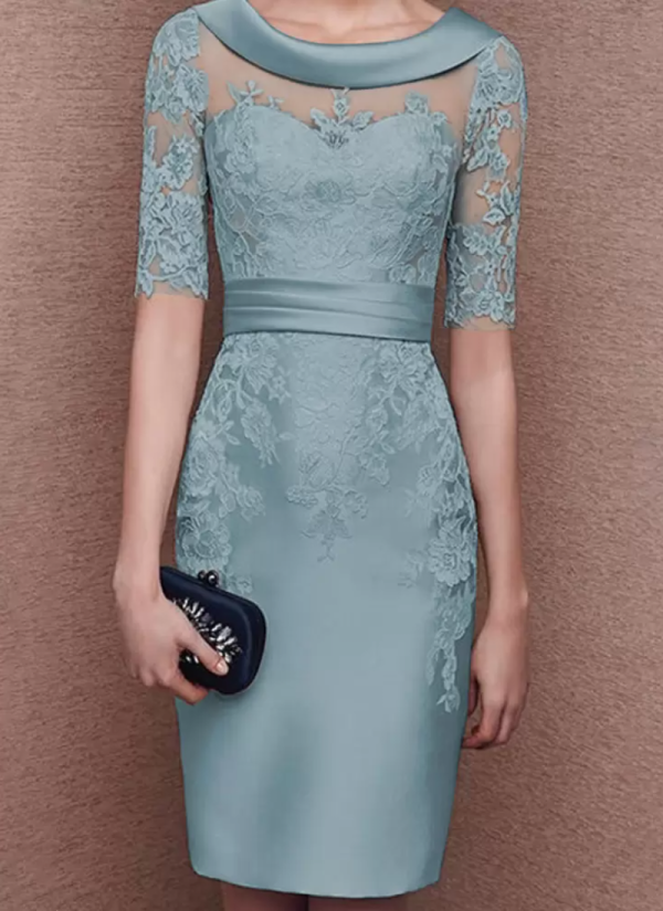 Gorgeous Jewel Neck Half Sleeves Lace Tea-Length Customization Sheath Guest Dresses - Image 8