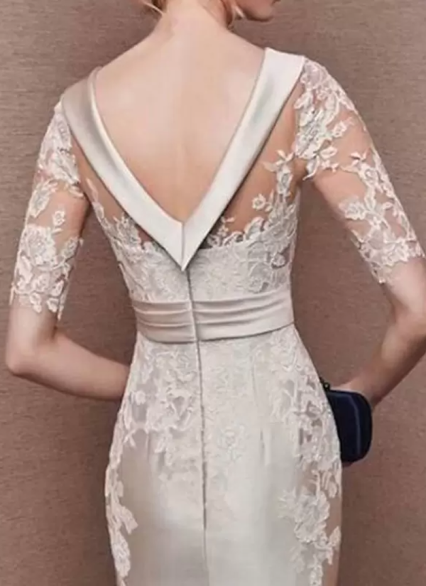 Gorgeous Jewel Neck Half Sleeves Lace Tea-Length Customization Sheath Guest Dresses - Image 6
