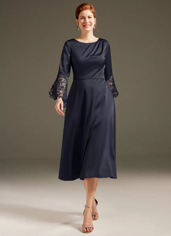 Gorgeous Jewel Neck Long Sleeves A-Line Lace Solid Knee Length Dresses - Image 6