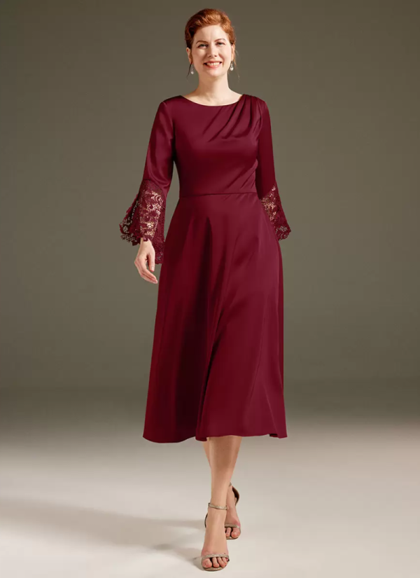 Gorgeous Jewel Neck Long Sleeves A-Line Lace Solid Knee Length Dresses - Image 2