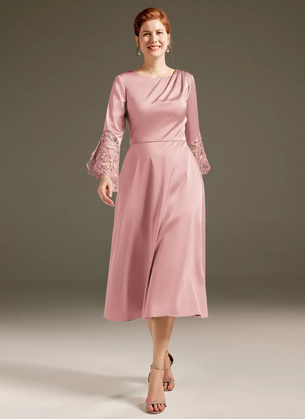 Gorgeous Jewel Neck Long Sleeves A-Line Lace Solid Knee Length Dresses - Image 4