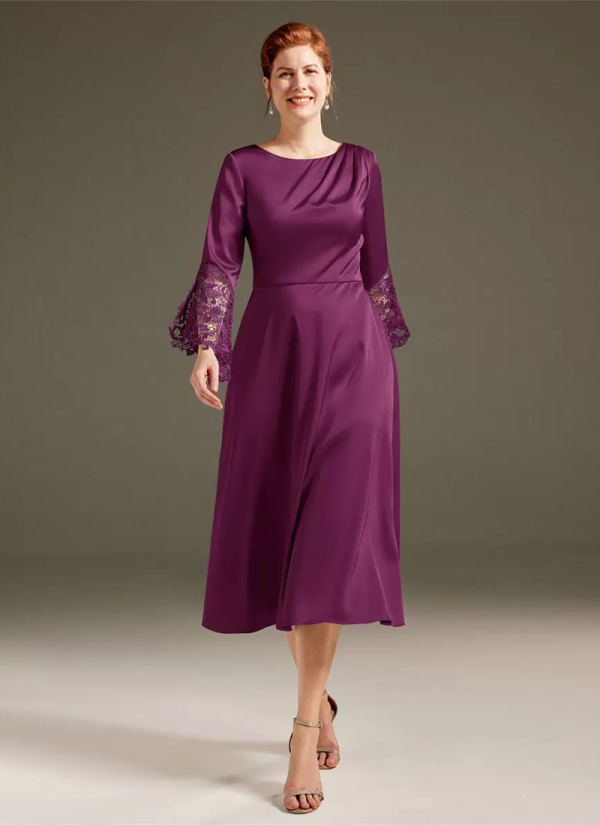 Gorgeous Jewel Neck Long Sleeves A-Line Lace Solid Knee Length Dresses - Image 8