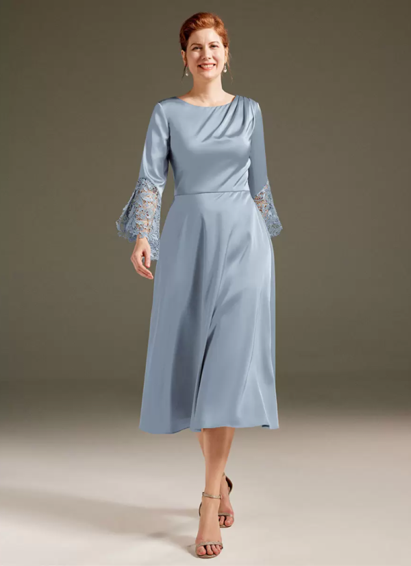 Gorgeous Jewel Neck Long Sleeves A-Line Lace Solid Knee Length Dresses - Image 10