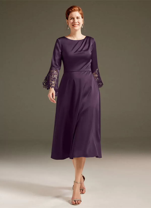 Gorgeous Jewel Neck Long Sleeves A-Line Lace Solid Knee Length Dresses - Image 9