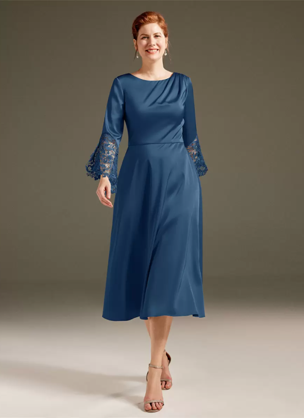 Gorgeous Jewel Neck Long Sleeves A-Line Lace Solid Knee Length Dresses