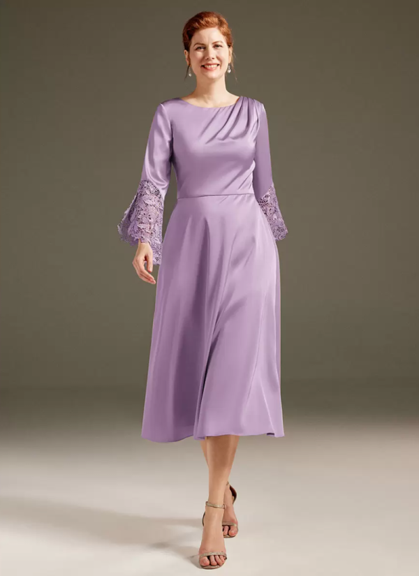 Gorgeous Jewel Neck Long Sleeves A-Line Lace Solid Knee Length Dresses - Image 7