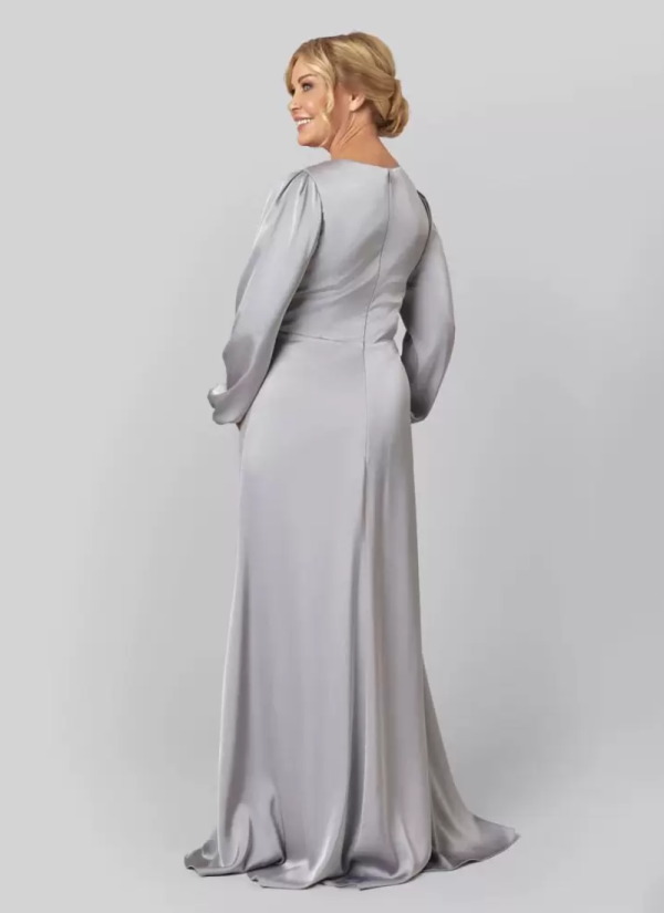 Gorgeous V-Neck Long Sleeves A-Line Pleated With Train Guest Dresses - Image 7