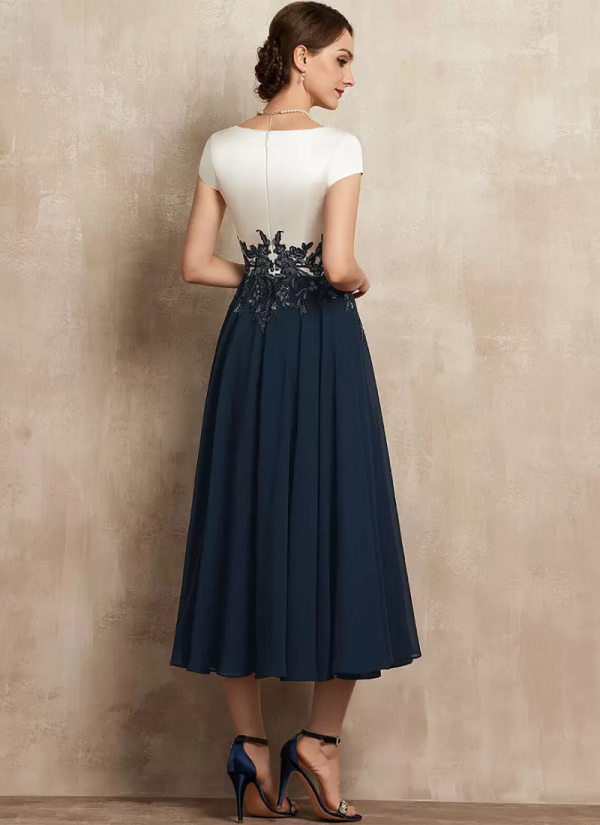 Gorgeous V-Neck Short Sleeves A-Line Lace Tea-Length Guest Dresses - Image 4