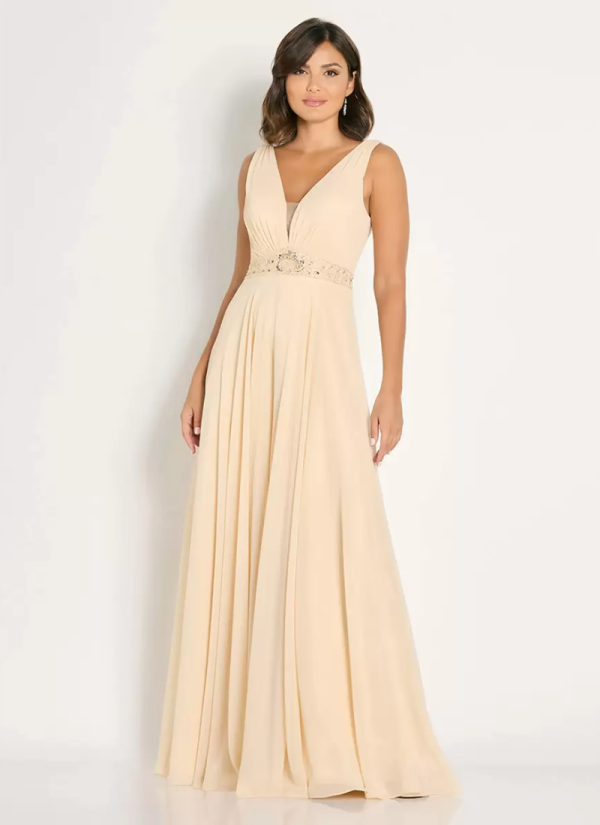 Gorgeous Vintage V-Neck Sleeveless A-Line Sash Guest Dresses - Image 2