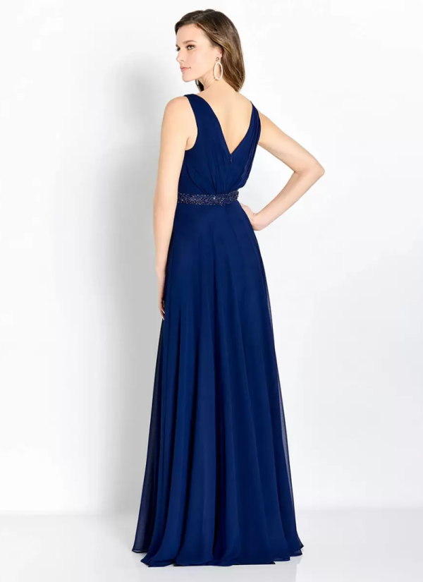 Gorgeous Vintage V-Neck Sleeveless A-Line Sash Guest Dresses - Image 6