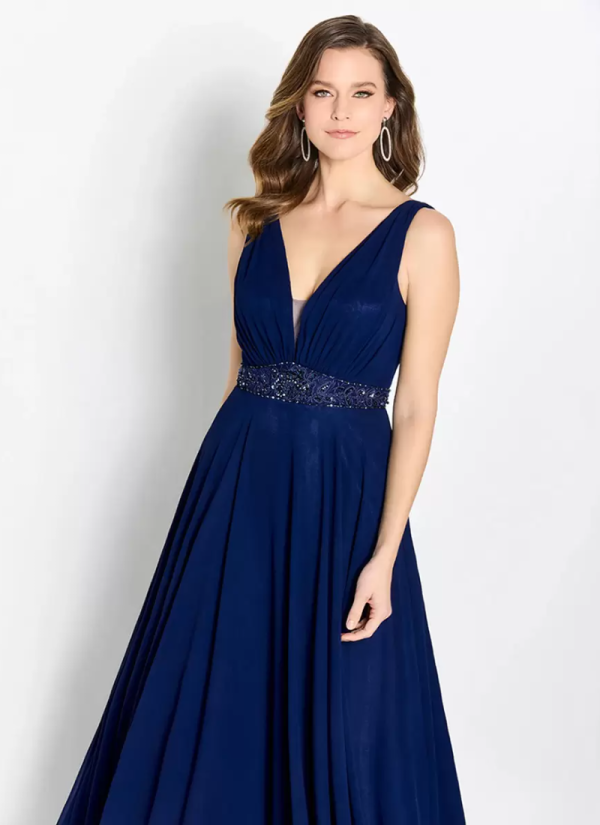 Gorgeous Vintage V-Neck Sleeveless A-Line Sash Guest Dresses - Image 4