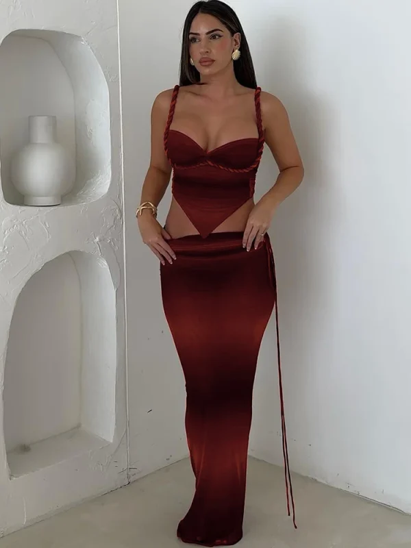 Halter Slim Cleavage Backless High Street Long Skirt Suit