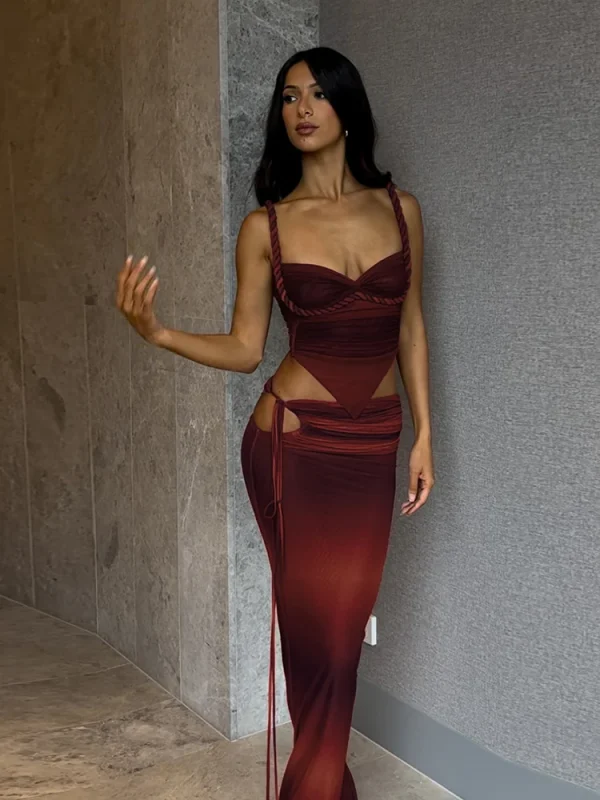 Halter Slim Cleavage Backless High Street Long Skirt Suit - Image 2