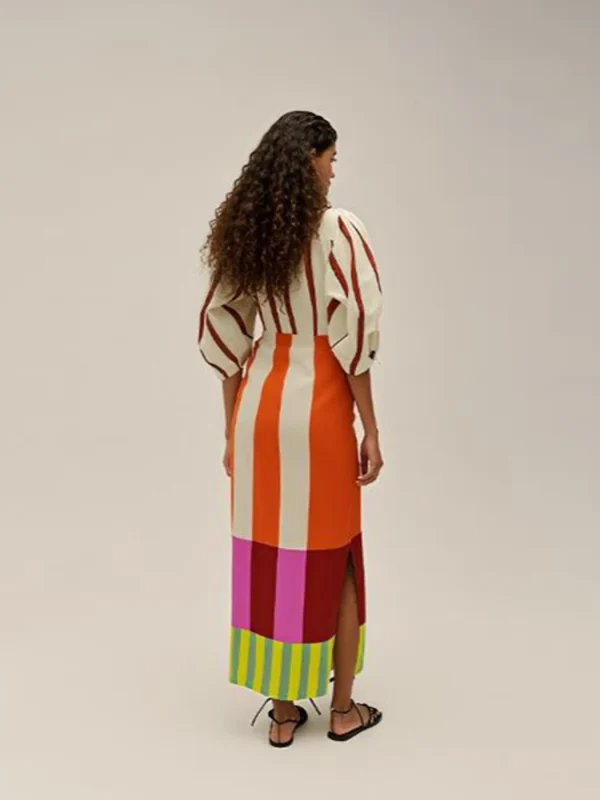 Half Sleeve Panelled Print V-neck Twist Knot Hollow Out Waist Cinching Hip Package Dress - Image 10
