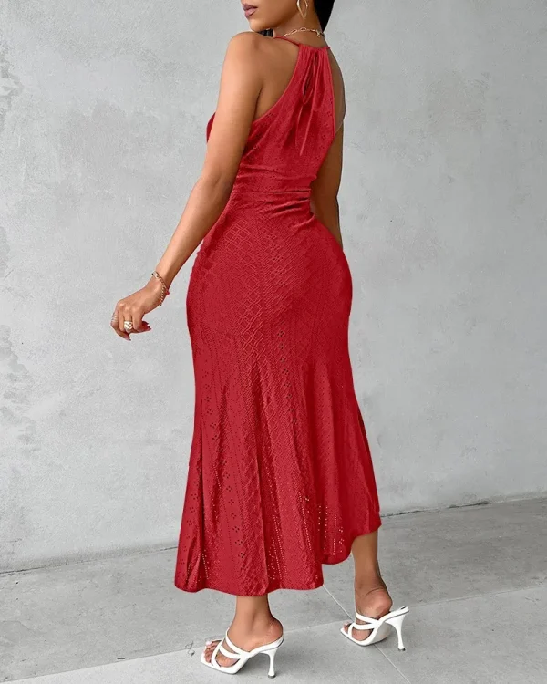 Halter Hollow Strapless Front Slit Ruched Irregular Street Trendy Dress - Image 12