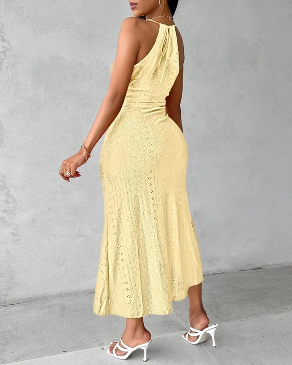 Halter Hollow Strapless Front Slit Ruched Irregular Street Trendy Dress - Image 15