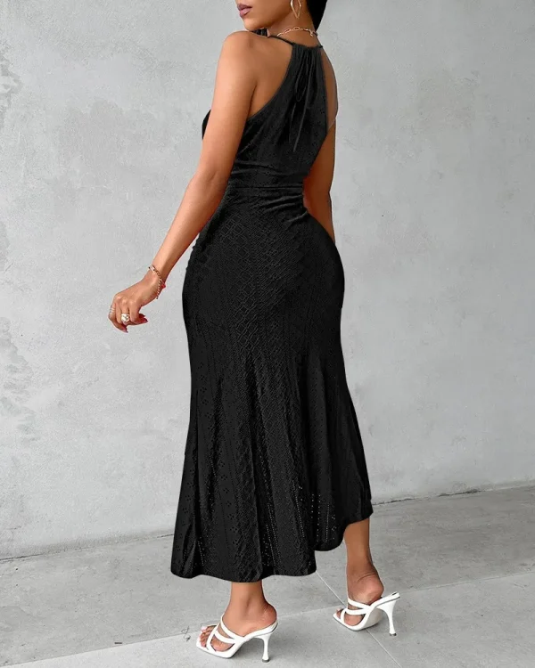 Halter Hollow Strapless Front Slit Ruched Irregular Street Trendy Dress - Image 9