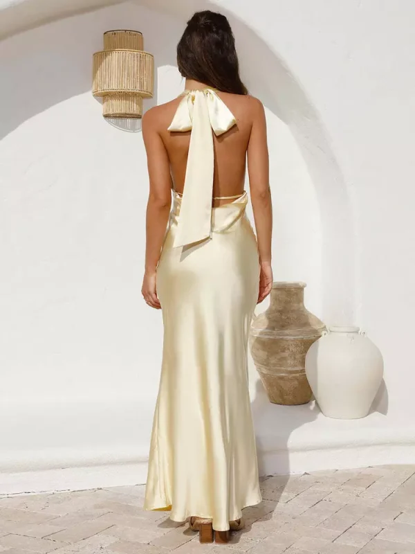Halter Neck With Deep V-Neck And Backless Design Party Long Dress - Image 5