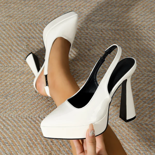 Comfy Platform Slip On Sling-back Pointed Large Size High Heels - Image 2