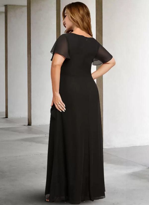 Jewel Neck Short Sleeves A-Line Applique Floor-Length Wedding Guest Dresses - Image 3